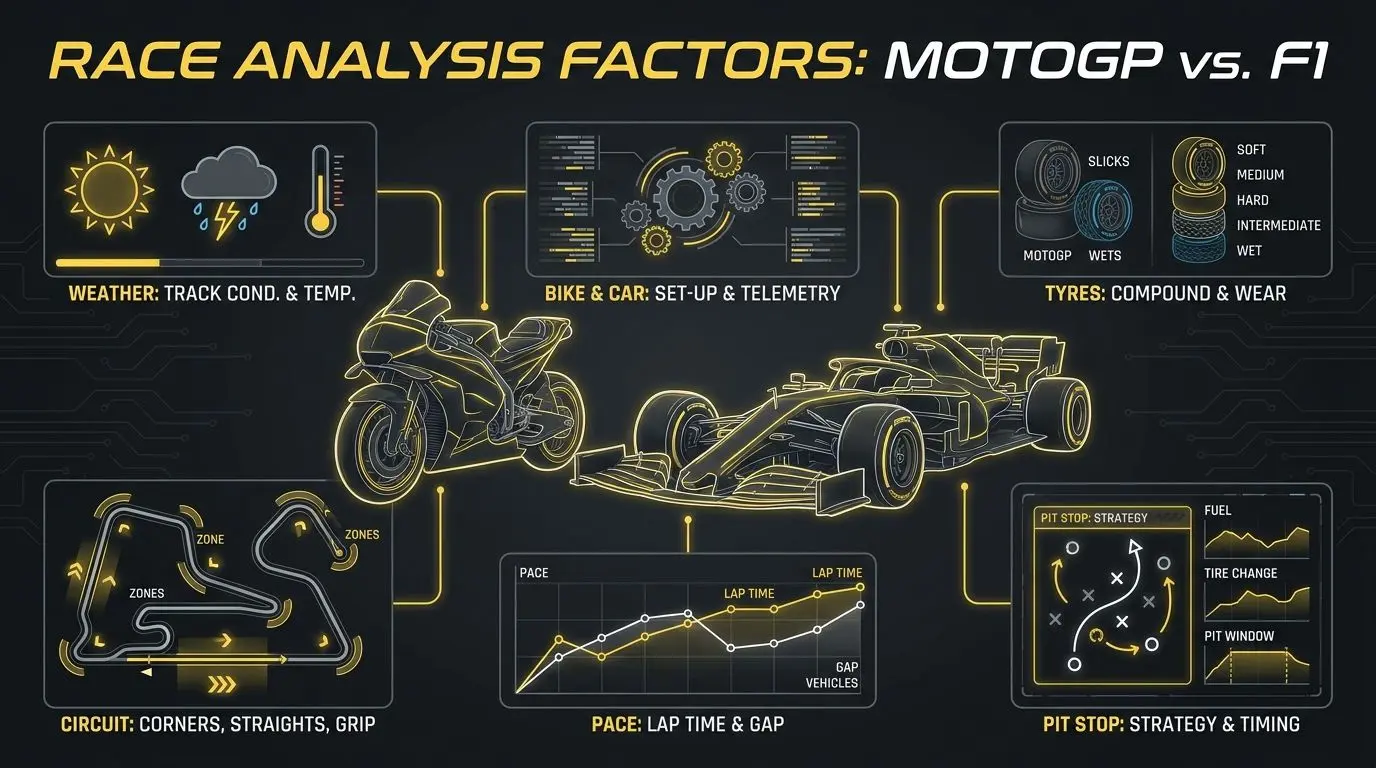 Gráfico con factores clave para analizar carreras de MotoGP y F1
