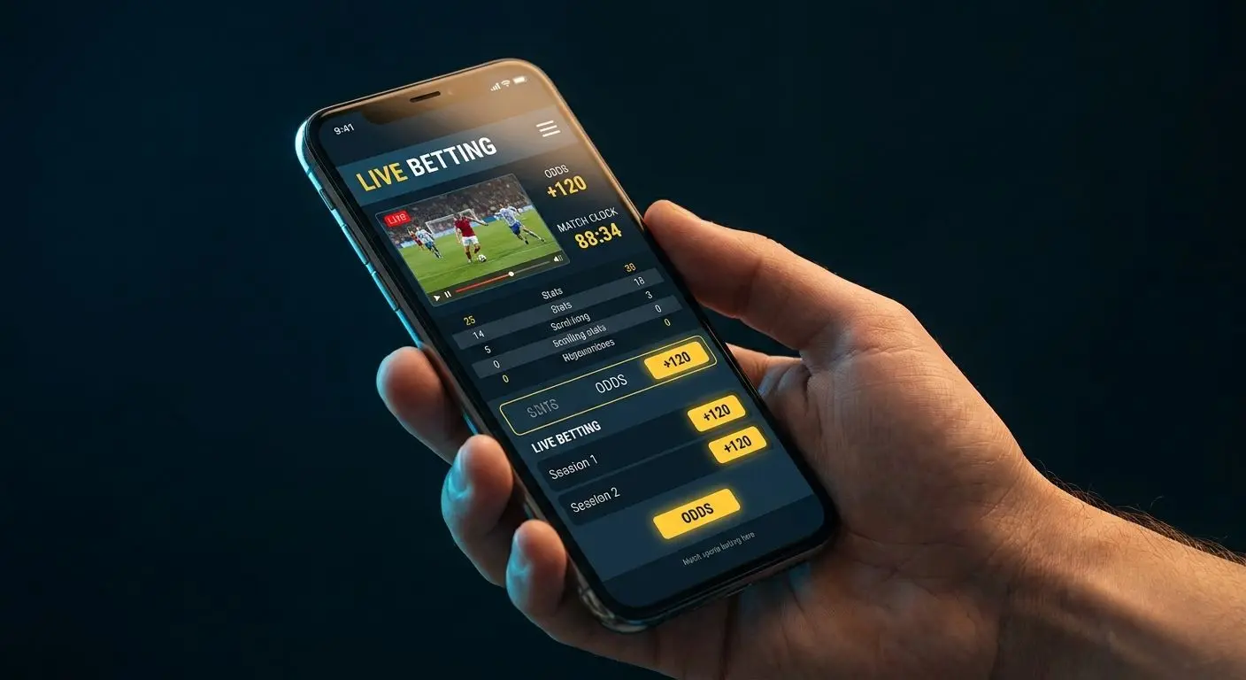 Móvil con pantalla de apuestas en vivo y estadísticas en tiempo real