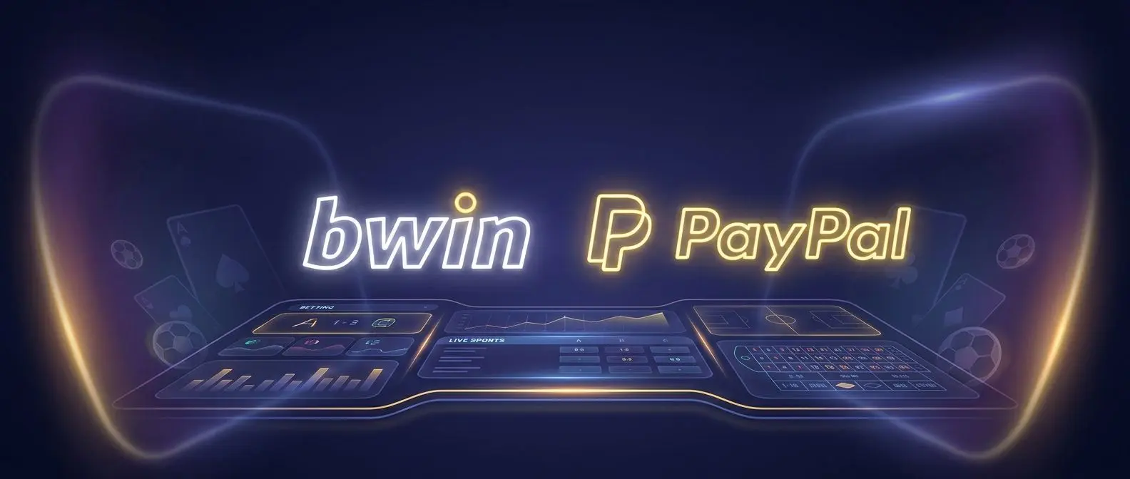 Banner con logotipos de Bwin y PayPal sobre fondo de casino online