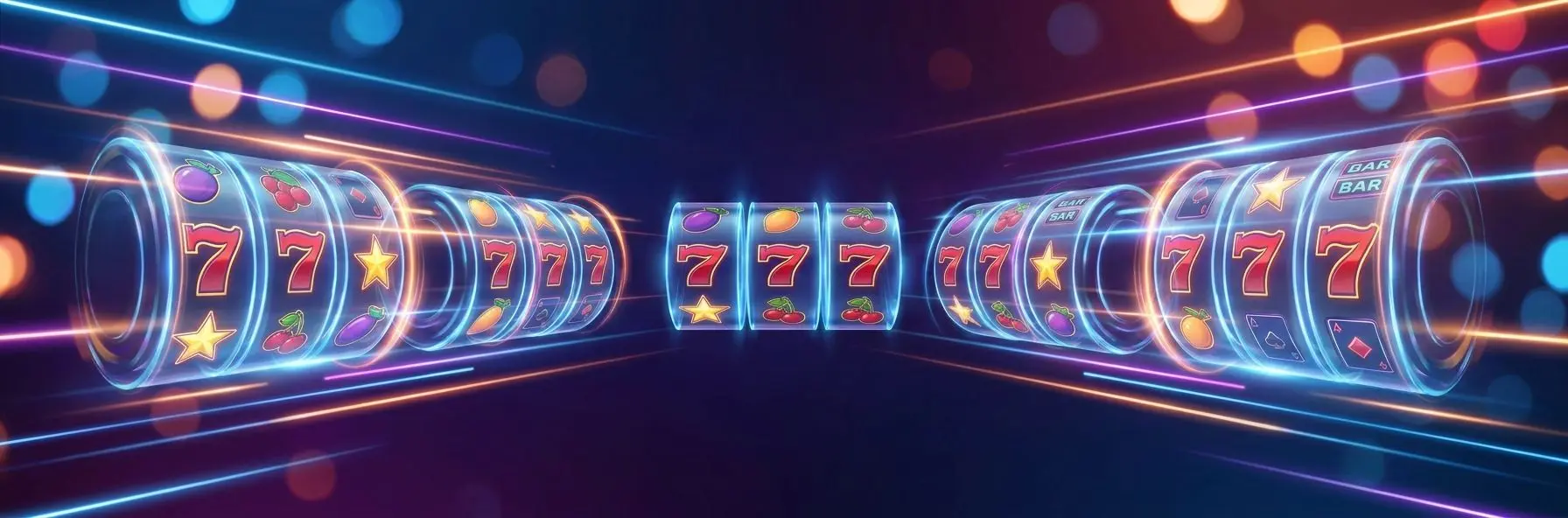 Banner con tragaperras online de estilo moderno y luces de neón