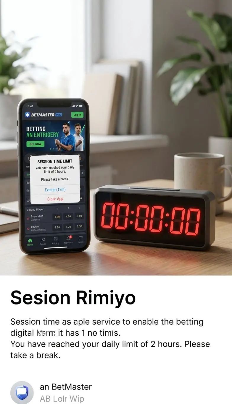 Pantalla de móvil con ajuste de límite de sesión junto a un reloj temporizador