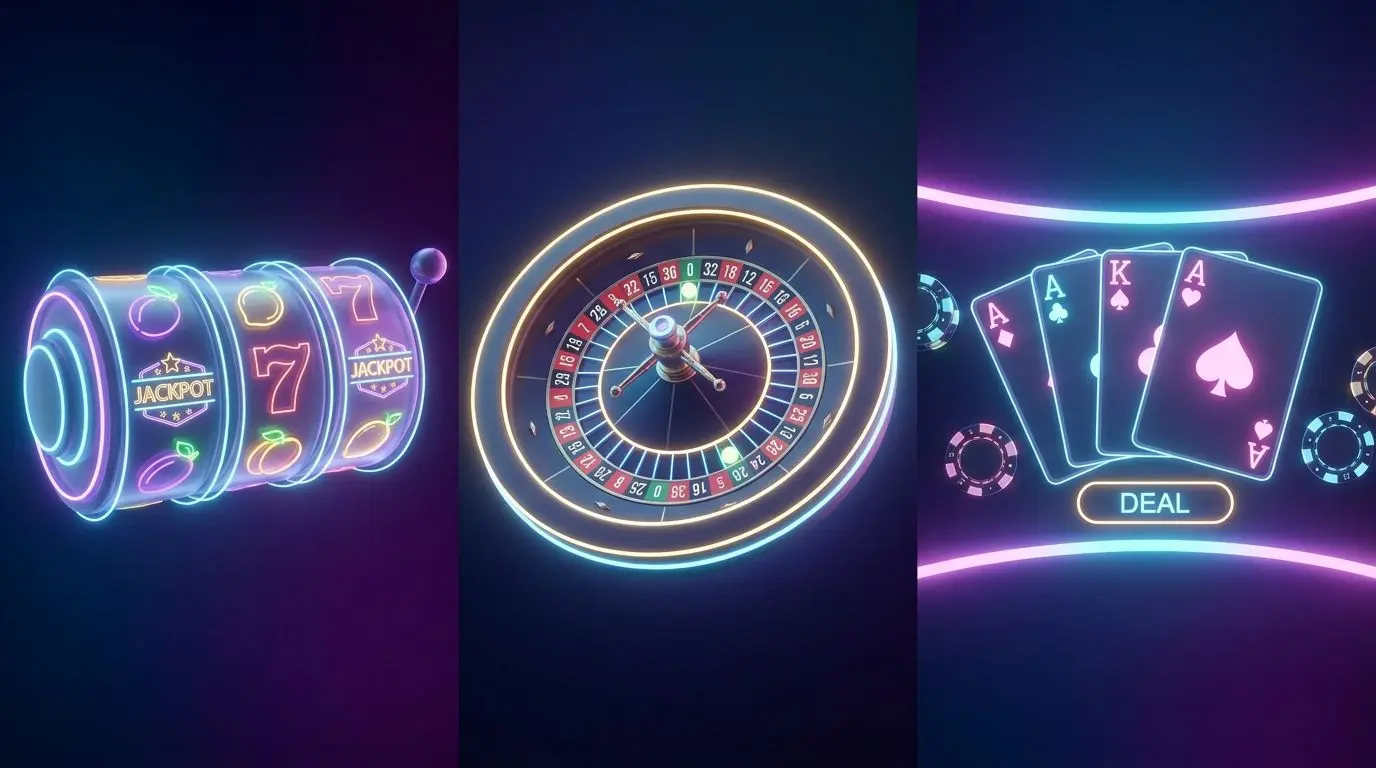 Collage de tragaperras, ruleta y blackjack para usar un bono sin depósito