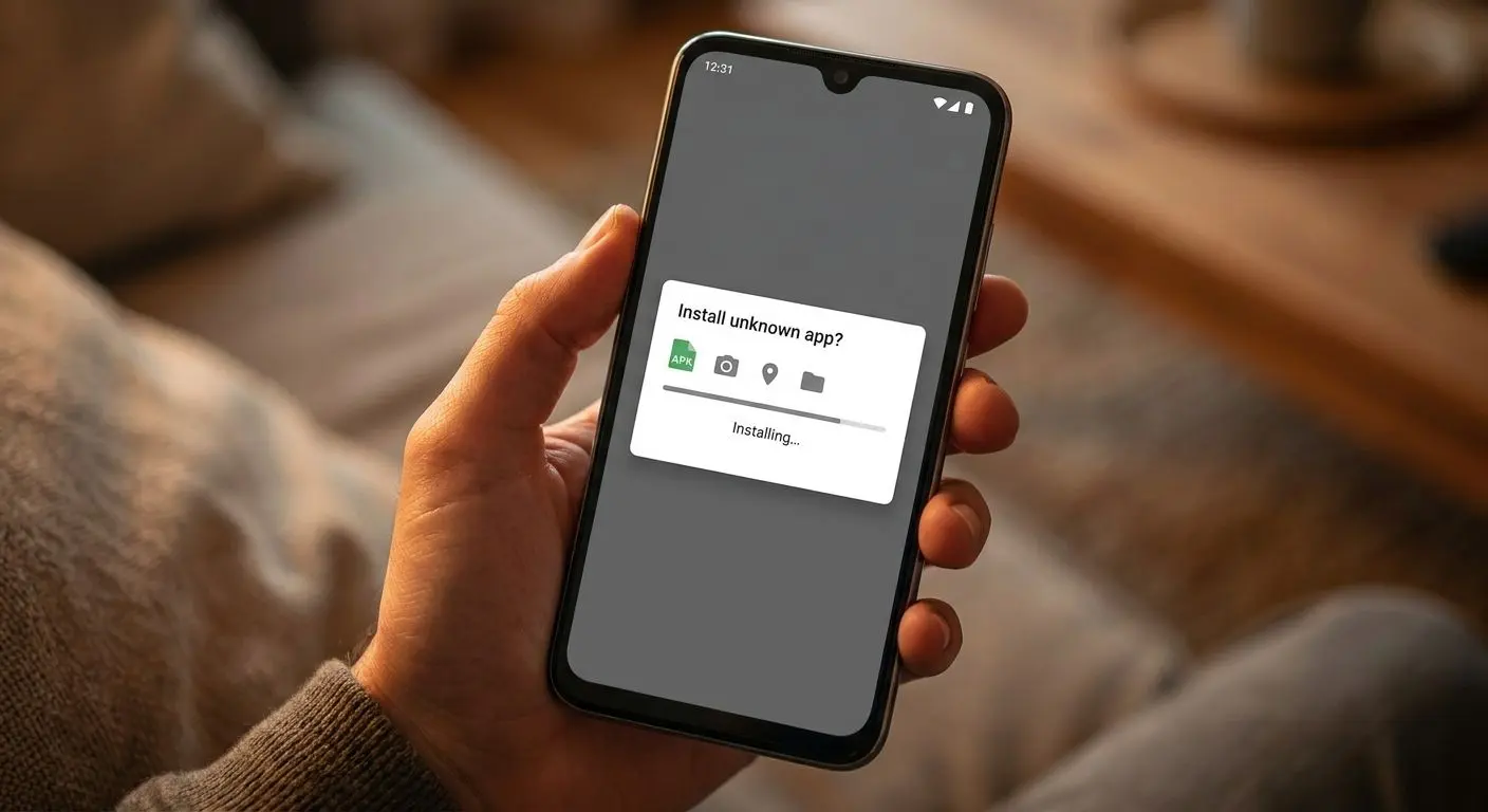 Instalación de un archivo APK en un móvil Android con ventana de permisos