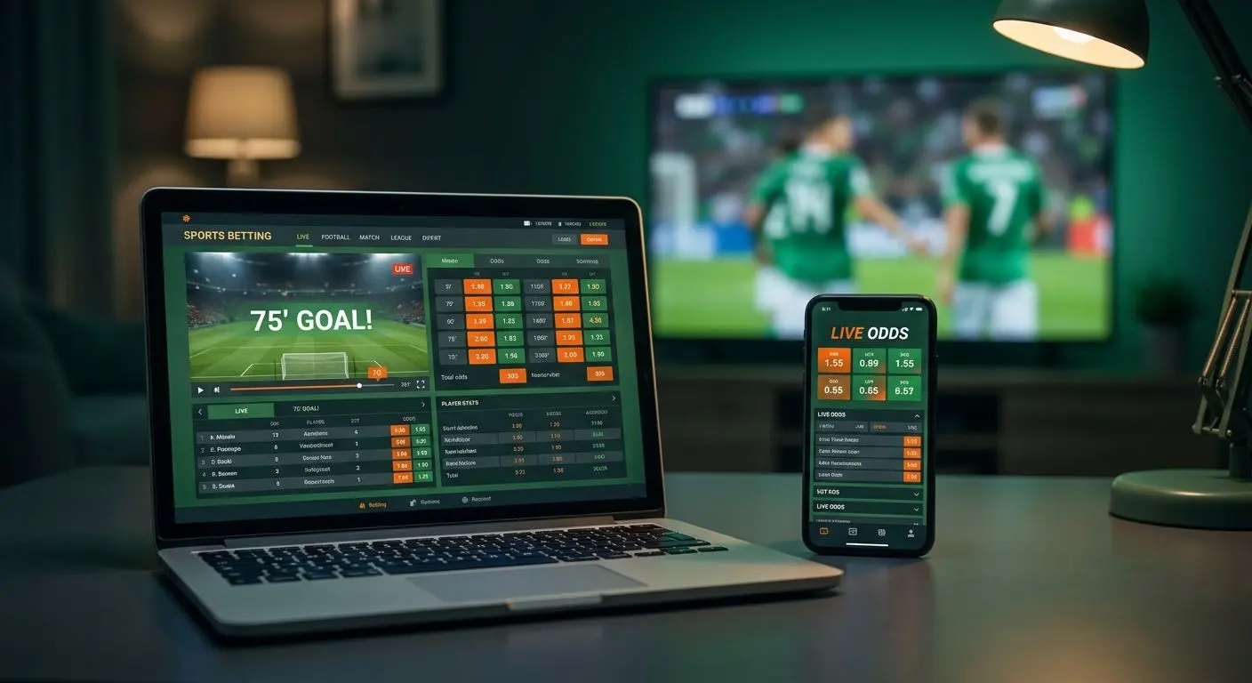 Interfaz de apuestas deportivas en vivo de Bwin en portátil y móvil