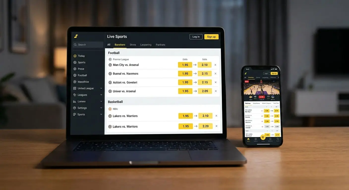 Interfaz de apuestas en vivo con lista de eventos y cuotas cambiando en tiempo real