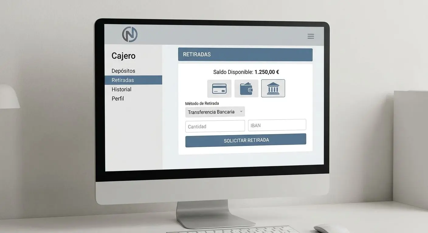 Menú de cajero online con la sección de retiradas resaltada