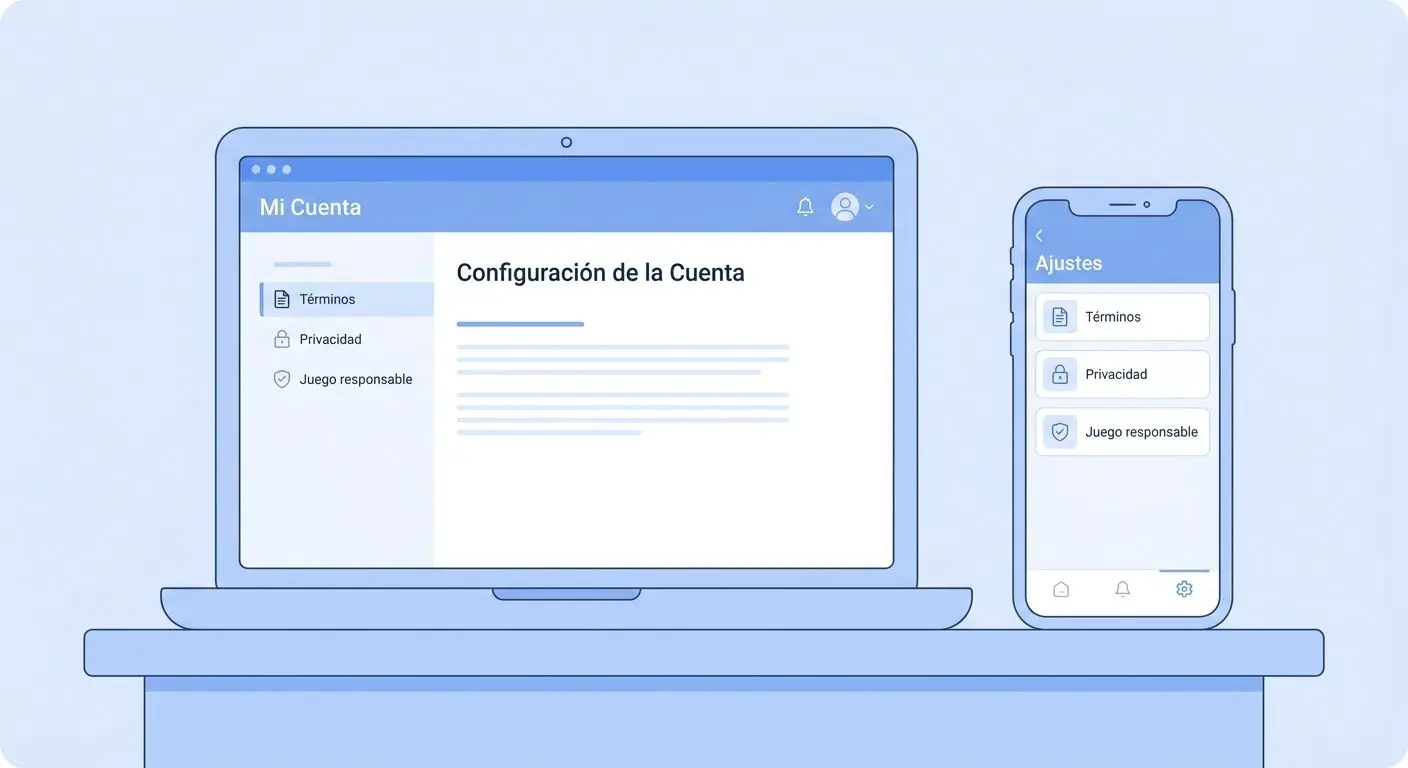 Interfaz con menús de términos, privacidad y juego responsable en Bwin