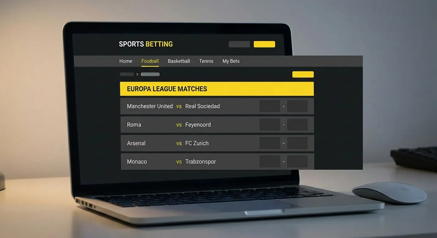 Interfaz conceptual de mercados de fútbol con foco en Europa League