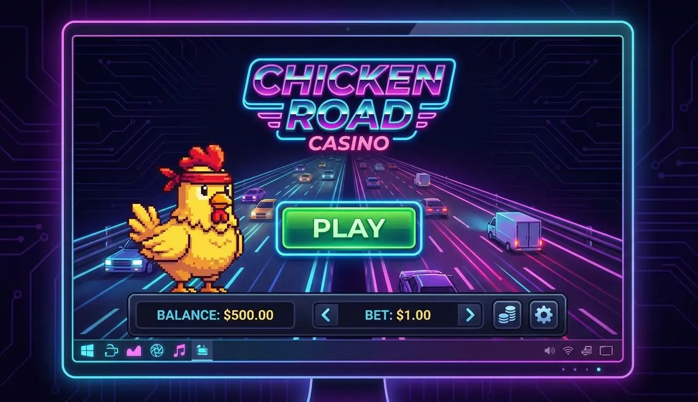 Pantalla de inicio de Chicken Road en bwin con la gallina frente a la carretera