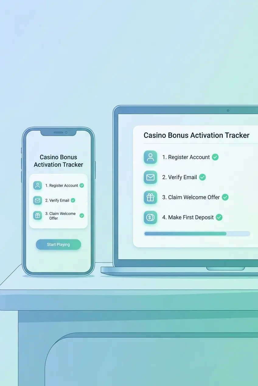 Ilustración de pasos de registro y activación de bono en dispositivos