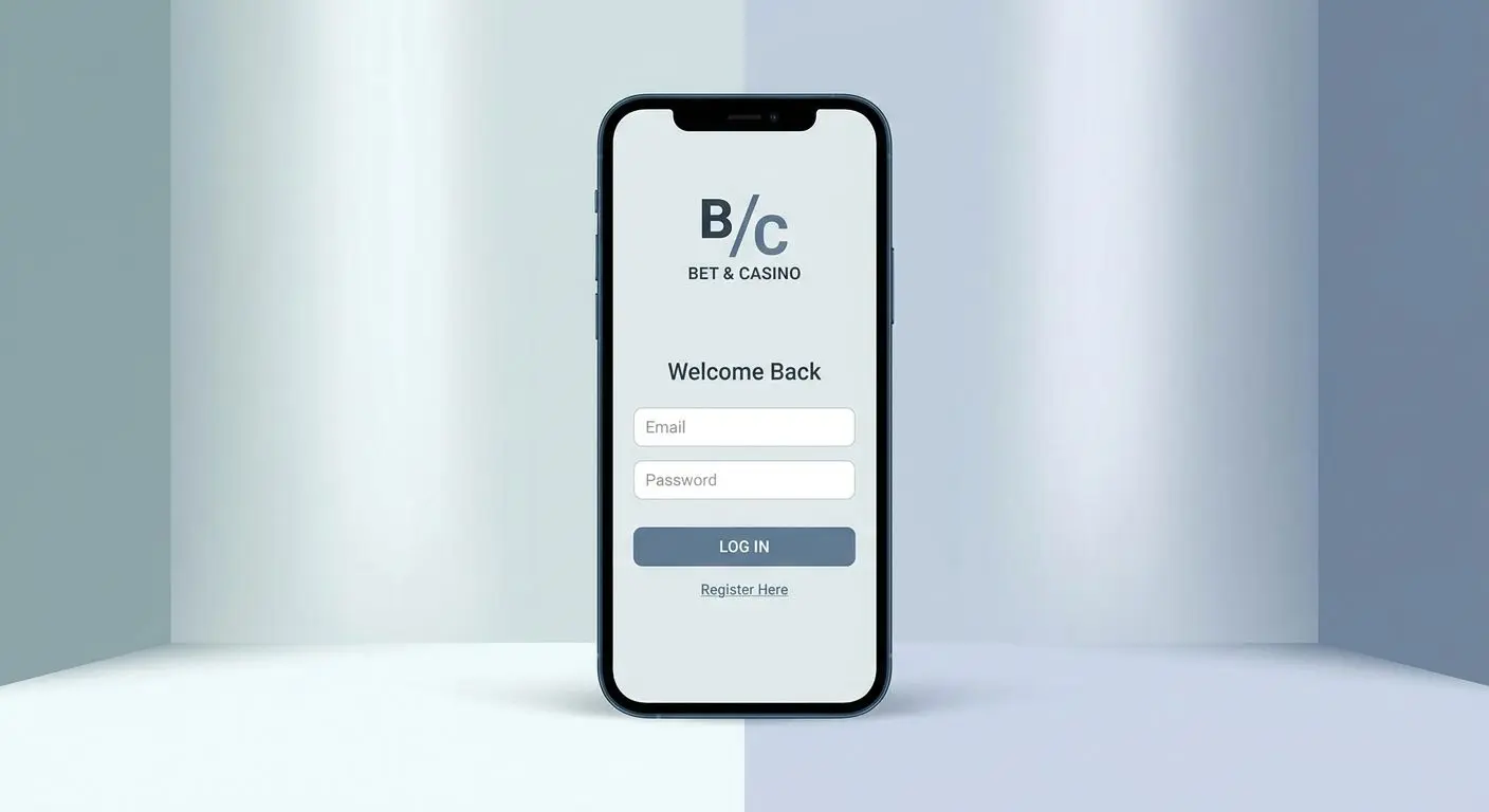 Pantalla de inicio de sesión y registro en una app de apuestas y casino