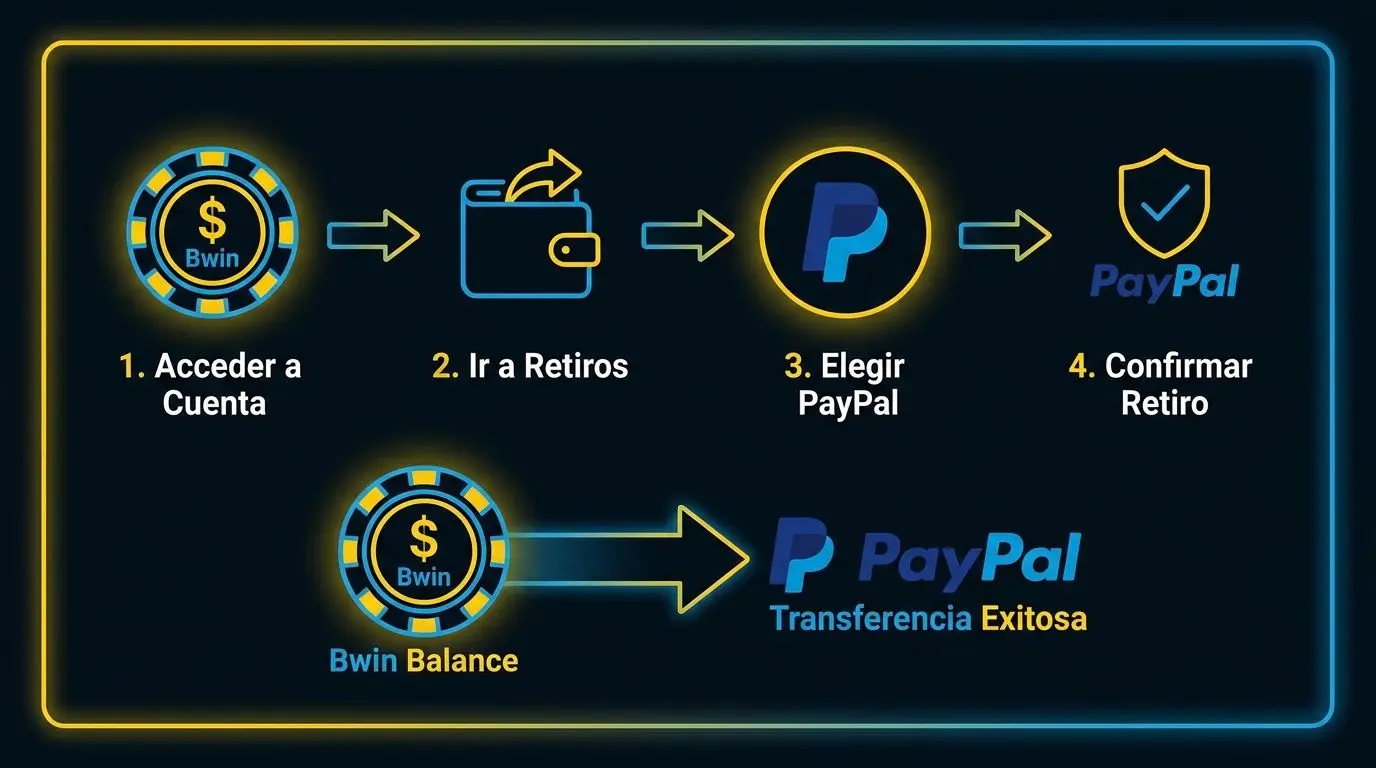 Esquema de pasos para retirar saldo de Bwin a PayPal