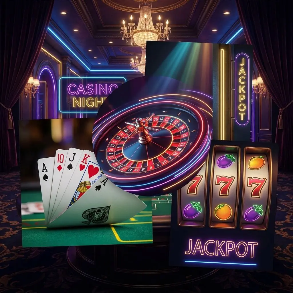 Ruleta, cartas de blackjack y rodillos de slot comparados