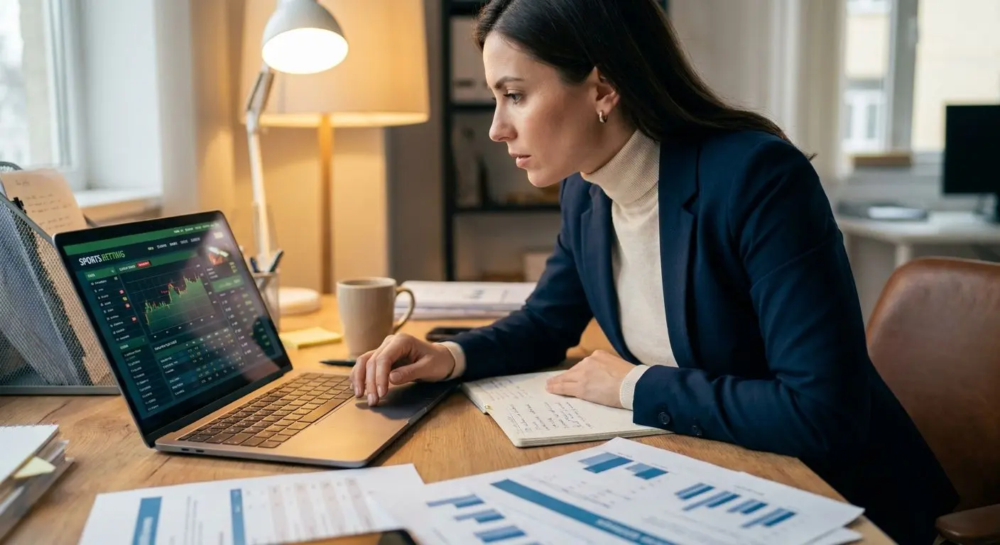 Analista revisando una web de apuestas deportivas en un portátil