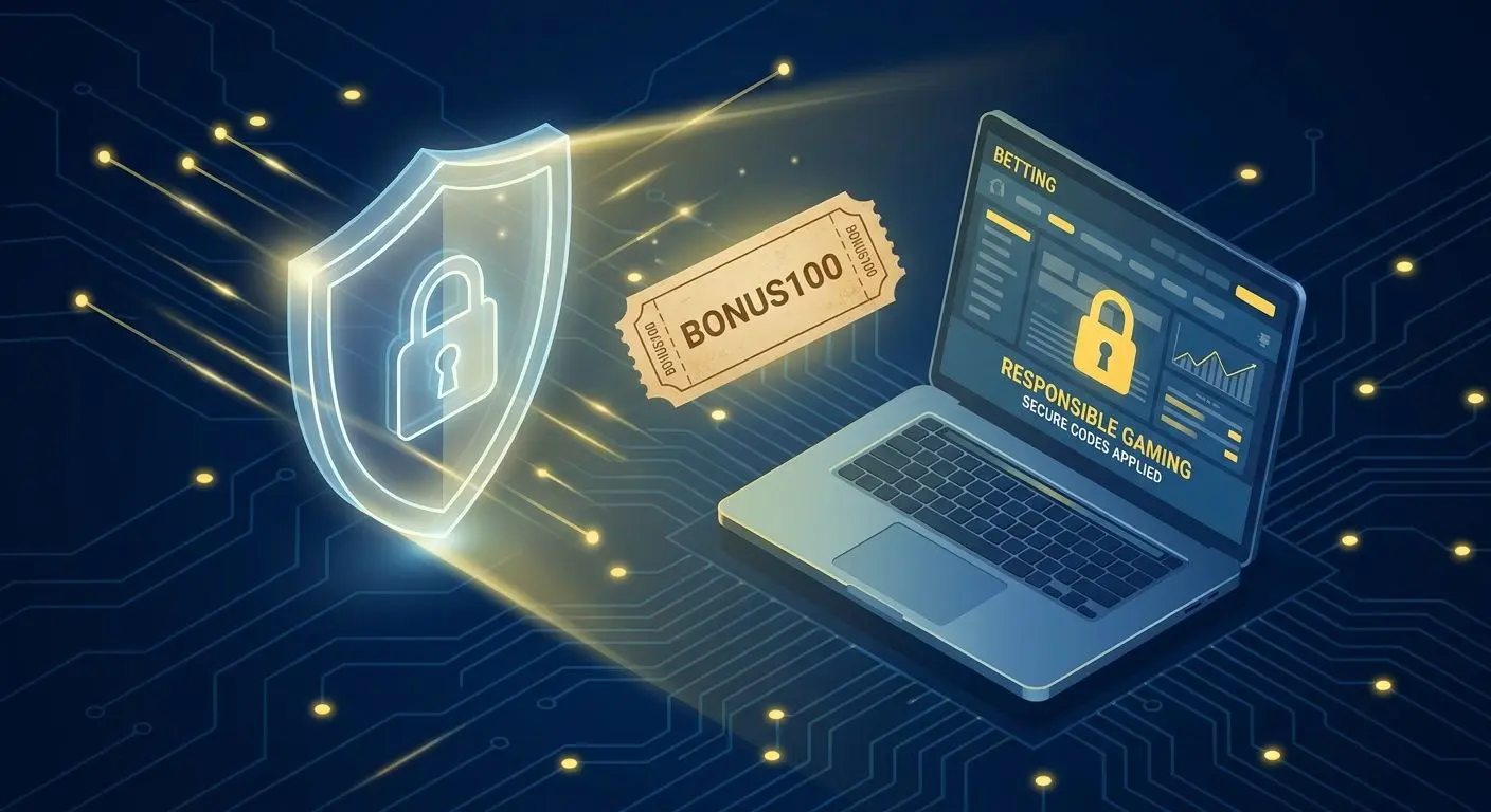 Escudo de seguridad protegiendo un cupón de promo y una pantalla de apuestas