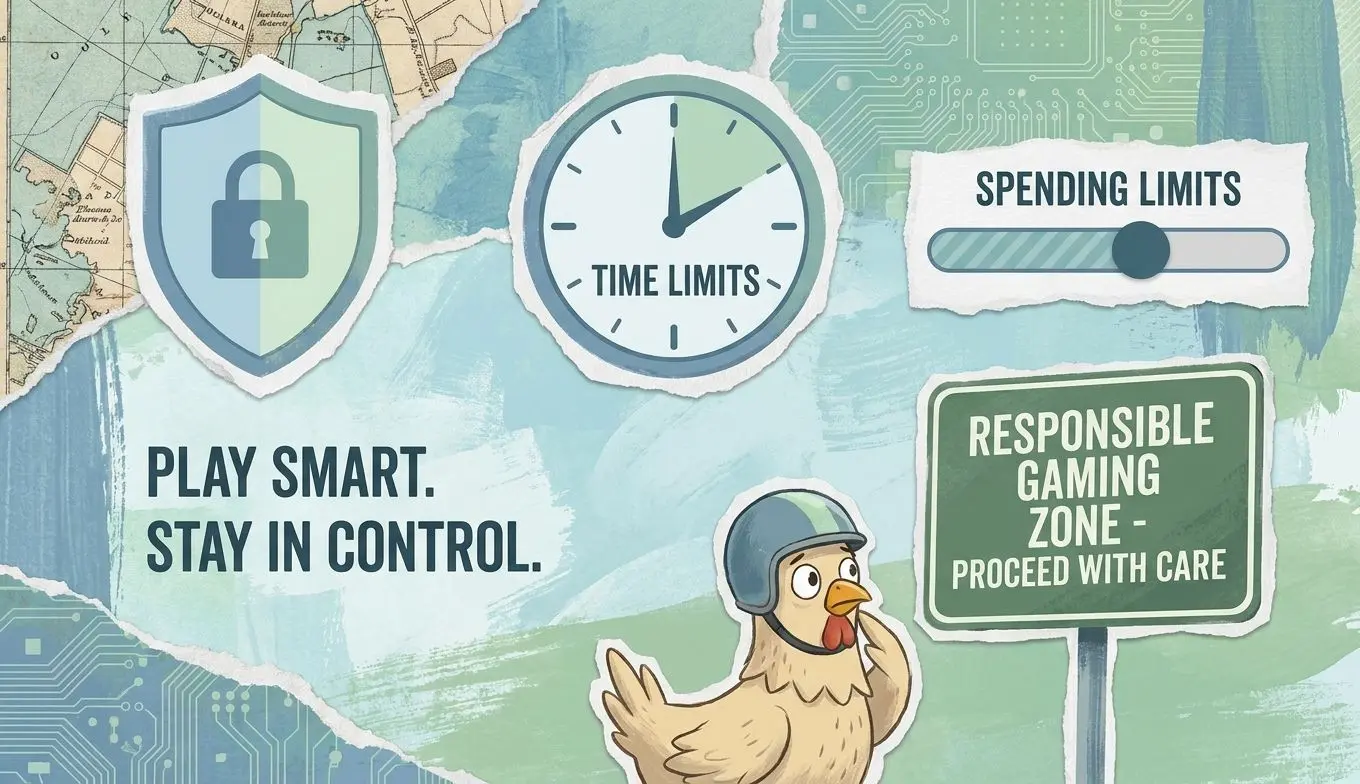 Collage sobre seguridad y juego responsable en Chicken Road