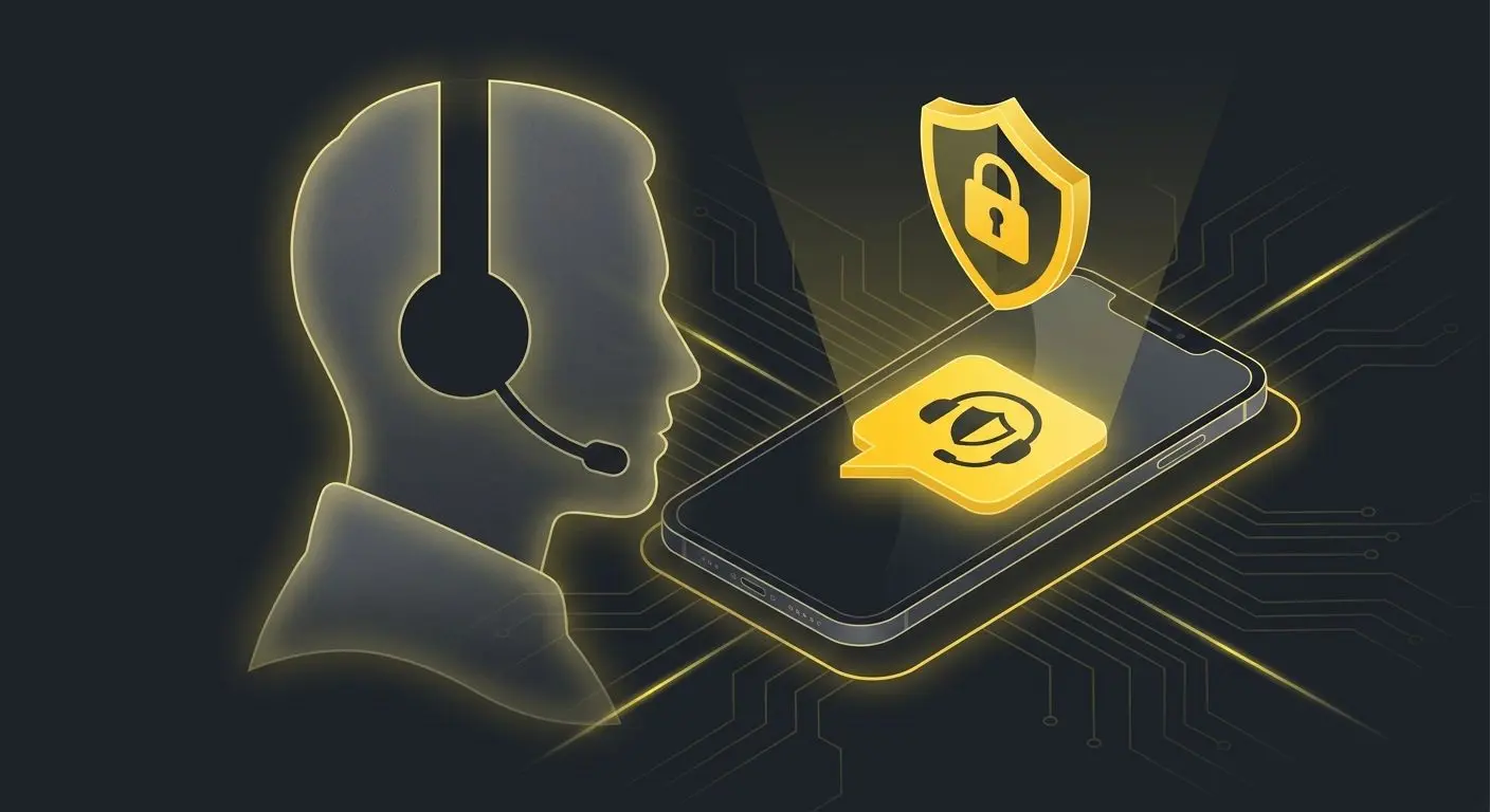 Ilustración de soporte al cliente y seguridad en casino online desde el móvil