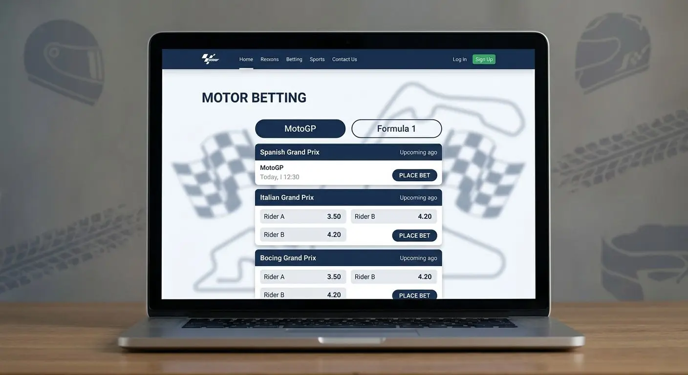 Pantalla de selección de apuestas de motor con MotoGP y F1