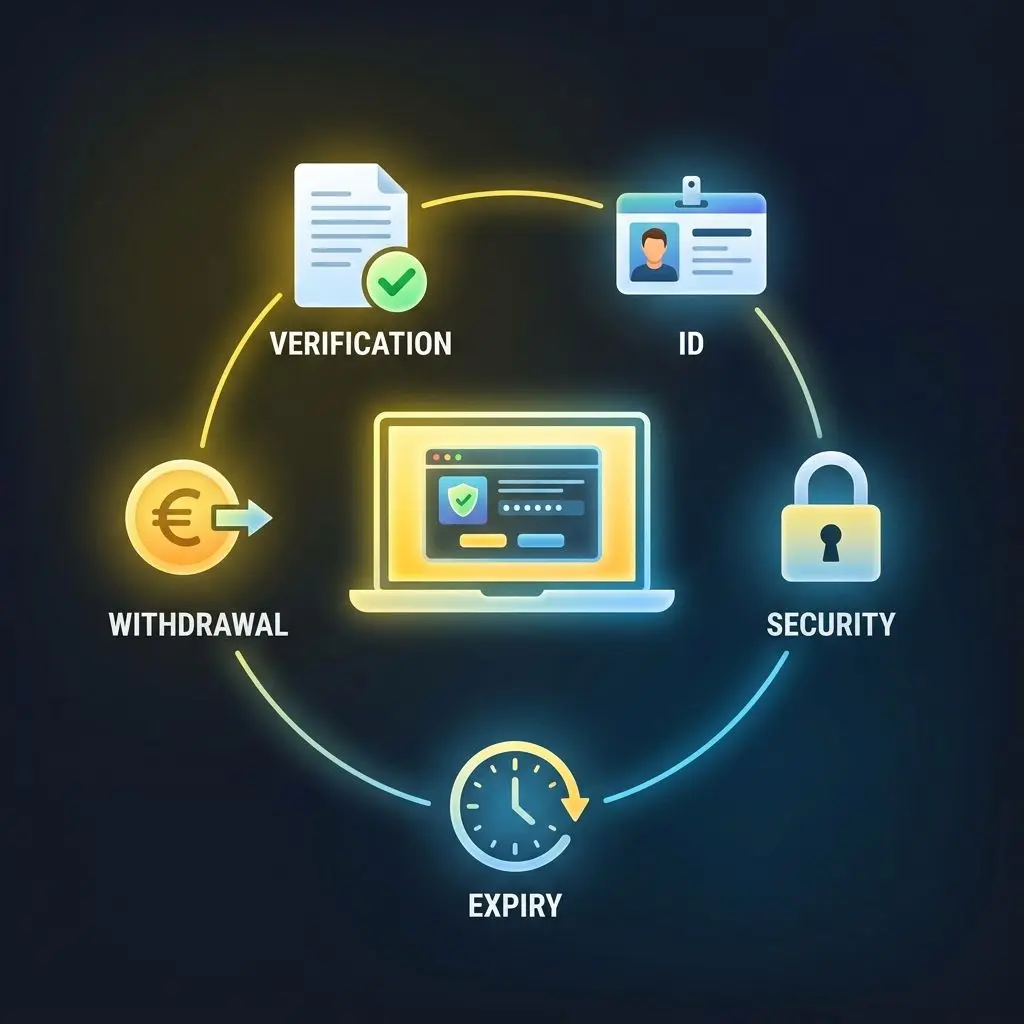Iconos de términos, verificación y retiradas en Bwin